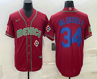 Men%27s Mexico Baseball #34 Fernando Valenzuela 2023 Red Blue World Baseball Classic Stitched Jersey->2023 world baseball classic->MLB Jersey